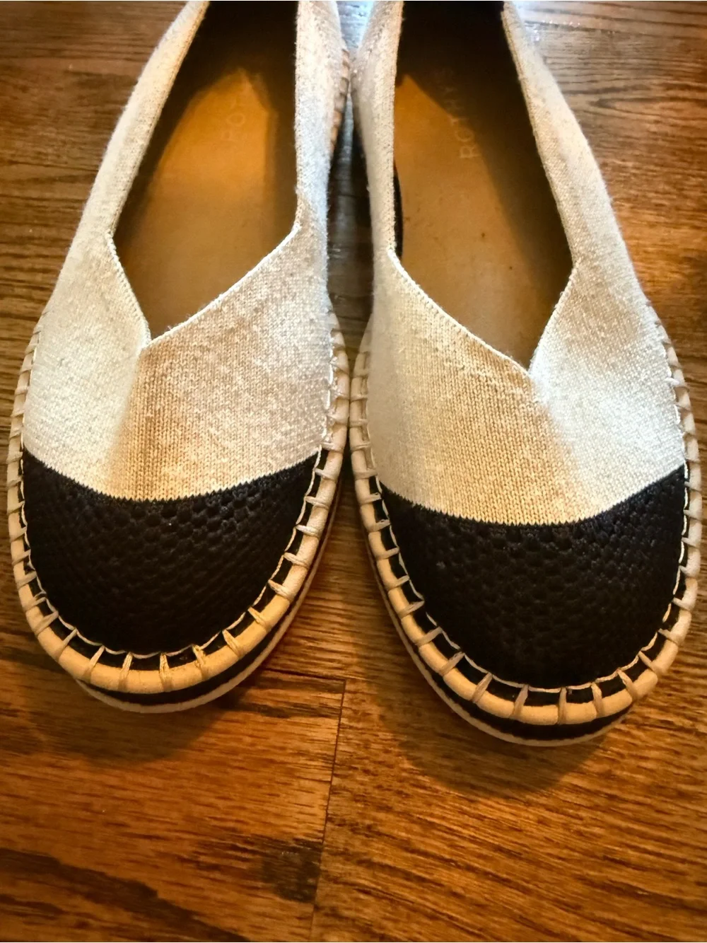 ROTHY’S Womens Two-Tone Canvas Espadrille Flats - White & Black